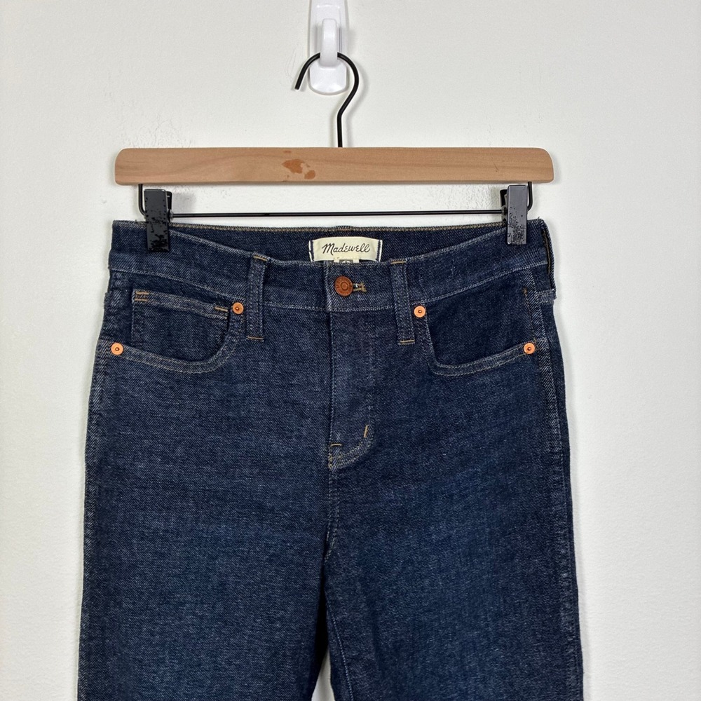 Madewell Mid Rise Stovepipe Jeans Womens 26P Dark Indigo Straight Leg Minimalist - Picture 2 of 7